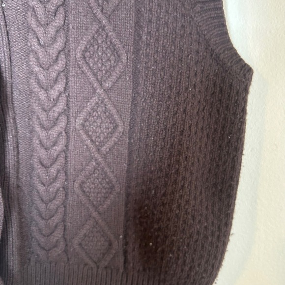 Sunday Best Aritzia Brown Merino Wool Cable Knit Front Polo Sweater Vest Size L - Picture 5 of 6